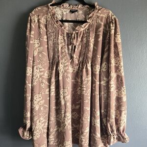 Torrid Peasant Sleeve Floral Pintuck Deep Taupe 3x Blouse